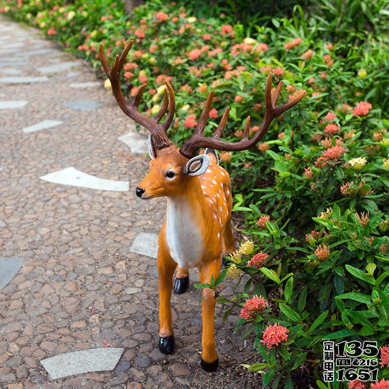 花園小路一只仿真動(dòng)物擺件  梅花鹿雕塑